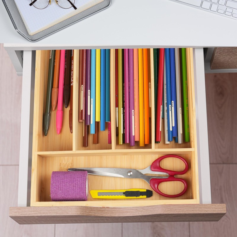 LotFancy Bamboo Kitchen Drawer Organizer, 9.5 Inch Silverware Tray for