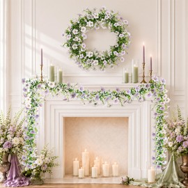 Eucalyptus Garland with White Petunias Flowers Fake Flowers,6FT-2Pcs
