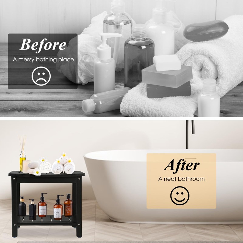 Apolimi HDPE Shower Bench, Shower Stool with Storage Shelf 2-Tier