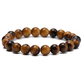 SIMPLÍ BASIC Natural 8MM Tiger Eye Brown Black Crystal Stone Healing Bracelet for Women and Men with Attractive Gift Box & Velvet Pouch