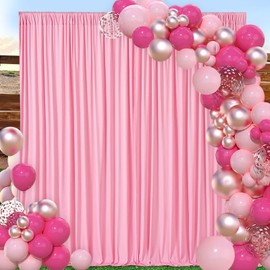 Pink Backdrop Curtains for Wedding: 4Pcs 5.3ft×10ft Photo Curtains Backdrop Drapes Fabric - Baby Shower Party Birthday Ceremony Stage Decor
