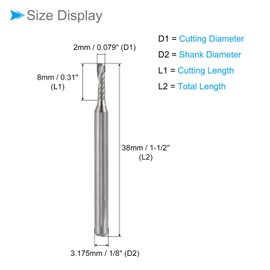 CoCud Spiral End Mills, 1/8" Shank 2mm x 8mm Solid Carbide 1-Flute CNC Router Bits Milling Cutters - (Applications: for Plywood Hardwood Plastic), 2-Pieces