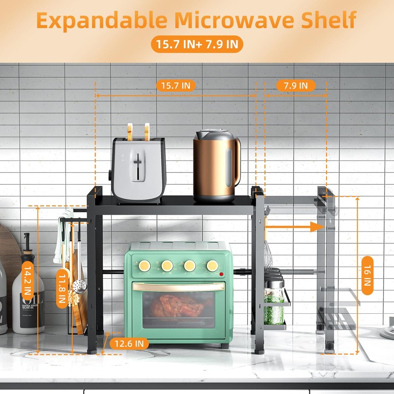 DOLALIKE Microwave Oven Rack, Expandable Microwave Stand Countertop Kitchen Utensils