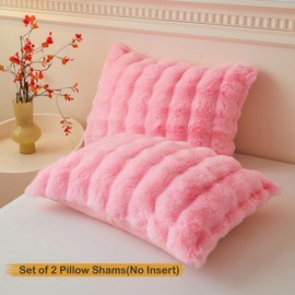 LIFEREVO Pack of 2 Fluffy Faux Rabbit Fur Pillowcases, Elegant Plush Shaggy Bubble Bed Pillow Cases Standard Size with Zipper Closure, Home Decorative Furry Fuzzy Long Pillow Shams 50x75 cm, Pink