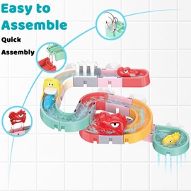 Nilez Toddler Bath Toys Slide Track DIY Assemble Educational Interactive Suction Bathtub Toy for Kids Over 18 Months, 1-3 Year Old Boy Girl Baby, Dinosaur Bath Tub Toy Fun, 30 Pcs