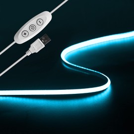 Tayire USB 2m 5V COB LED Strip Light Iceblue, 960LEDs Dimmable LED Tape 4mm Width Flexible TV Backlight, Kitchen Under Counter/Cabinet/Wardrobe/Cupboard/Stairs Step Light