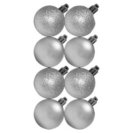 8 Matt & Glitter Christmas Tree Baubles Home Party Ornament Gift Wall Window Hanging Decoration 50mm - Silver