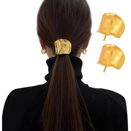 2 Pack Golden Lava High Ponytail Buckle Hair Cuff Metal Dress Up Hair Ring for Long Hair Horsetail Hair Ties Hair Bands Hair Clips