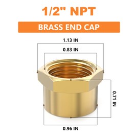 GASHER 1/2"NPT Brass Pipe Cap, NPT Female Thread Socket Pipe End Cap Plugs Fitting 5PCS
