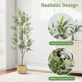 Liyarya Artificial Olive Tree Indoor 6FT, Faux Olive Trees with Wicker Basket, Lifelike Fruits & Trunk, 6 FT Tall Fake Olive Trees for Home Office Living Room, 6' Artificial Potted Olive Tree Indoor