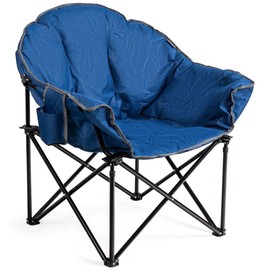 S AFSTAR Oversized Camping Chair, Cushion Padded Moon Round Saucer Chair w/Cup Holder & Carry Bag, Outdoor Leisure Folding Chair, Portable Folding Camp Chair for Camping Fishing (Navy)