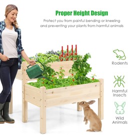 Safstar Raised Garden Bed Set of 2, Wood Elevated Planter Beds with 8 Drainage Holes & 2 Planter Boxes, 3.5 Cu.Ft Outdoor Planting Container for Flowers Vegetables Herbs, Above Ground Rise Garden Beds