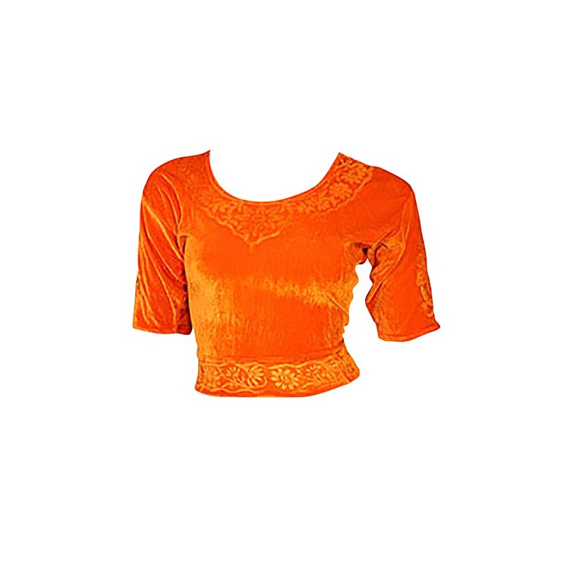 Orange Velvet Top Choli For Bollywood Sari Size M