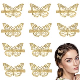 Butterfly Hair Clip, Butterfly Hairpin, Hair Accessory, Set of 10, Gold, Butterfly, Cute, Glowing Flash, Hair Ornament, Birthday, Wedding, Women's