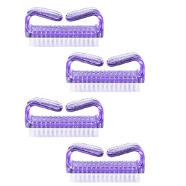 Handle Nail Brushes, 4 Pcs Nail Finger Tip Scrubbing Cleaning Brush with Easy Grip Handle, Nail Art Dust Cleaning Brushes for Fingernails and Toenails, Purple