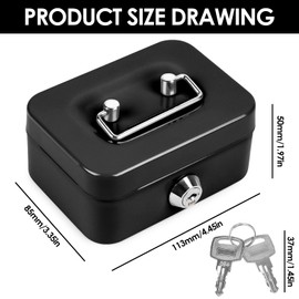 Small Cash Box, Small Safe, Elegant Steel Cash Box, Black