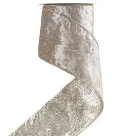 HUIHUANG Champagne Velvet Wired Ribbon 4 inch Light Champagne Velvet Ribbon with Champagne Glitter Christmas Ribbon for Christmas Tree Decoration, Wreaths, Garlands, Large Bows, Home Decor- 10 Yards