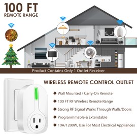 KASONIC Wireless Remote Control Outlet, Indoor Remote Light Switch for Plug in Lamp, Small Electrical Appliance up to 100 Feet Away, 10A/1200W Wall Outlet Plug Kit