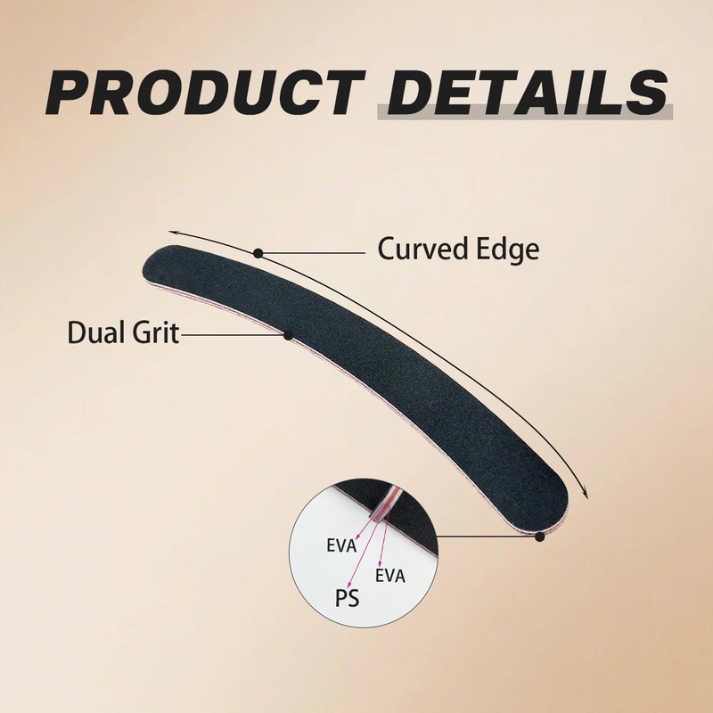 12PCS Black Banana Curved Double Sided Strip Grit Nail File