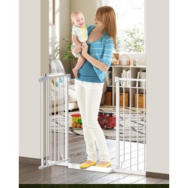 Cideny 34" Extra Tall Baby Gate for Stairs, Auto Close Stroller Friendly Dog Gate Indoor for Doorways, Pressure Mounted 29"-45" W Baby Gate, Easy Walk Through Gate for Children & Pets, White