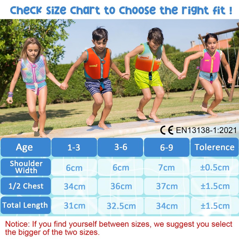 OSHYLE Children's Girls Boys Swimming Vest for Toddlers with Adjustable