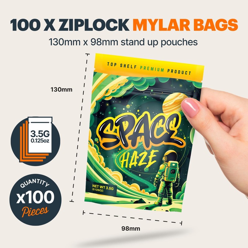 Space Haze - 100 x Aluminium Foil lined Mylar bags,