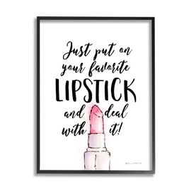 Stupell Industries Favorite Lipstick Deal with It Phrase Cosmetic Fashion, Designed by Stephanie Workman Marrott Black Framed Wall Art, 16 x 20, Off- White