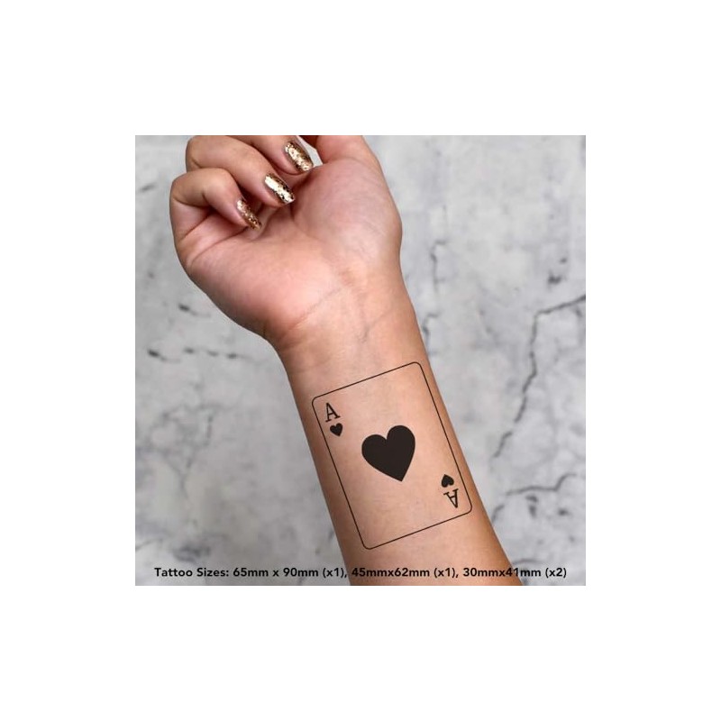4 x 'Ace of Hearts' Temporary Tattoos - Water Resistant,