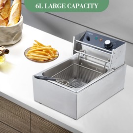 MilleLoom Commercial Deep Fryer with Basket - 1800W Power, 6.34QT/6L Capacity, Detachable Stainless Steel Design, Electric Countertop Oil Fryer, Temperature Control for Restaurant or Home Use