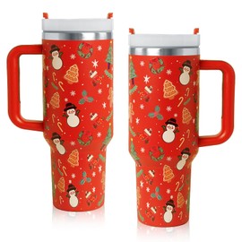 MOQRUAO Christmas Tumbler with Handle 40oz, Christmas Cup 40 oz Travel Coffee Tumbler Cup for Xmas Winter Christmas Holiday Birthday Party (Red)