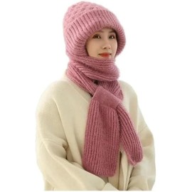 YYCFB Integrated Ear Protection Windproof Cap Scarf Women Balaclava Hood Hat Knitted Warm Winter Hat (Color : Pink)