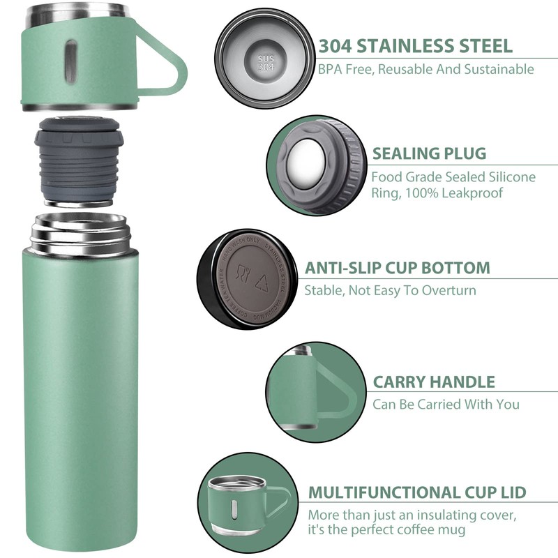 Thermos Flask, Stainless Steel Drinking Bottle, Keeps Hot and Cold