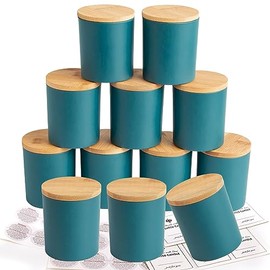 CONNOO 12 Pack 10 OZ Navy Blue Glass Candle Jars for Making Candles with Airtight Bamboo Lids Nice Sticky Warning Labels for Candle Making Empty Container Bulk - Dishwasher Safe