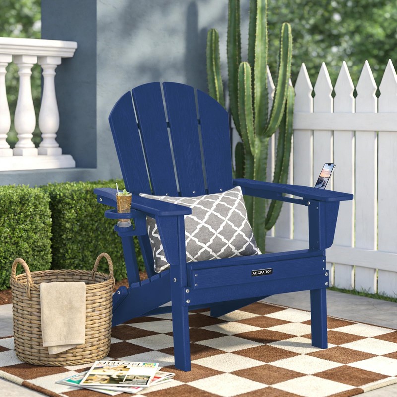 ABCPATIO Folding Adirondack Chair with Dual Cup Holders, All-Weather HDPE