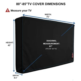 iBirdie Outdoor TV Cover 80 to 85 inch Weatherproof, Cover Size 75''L x 45''H, Waterproof for Outside Flat Screen 80 to 85 inch TV, Black, 600D Thick Fabric Screen Protector with Bottom