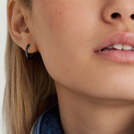 CERSLIMO Hoop Earrings Silver/Gold/Rose Gold/Black, Earrings Sterling Silver 925 & Rose Gold-Plated 585 Hoop Earrings Set (10 mm/12 mm/14 mm) Small Jewellery Gifts for Women Girls Men, Silver