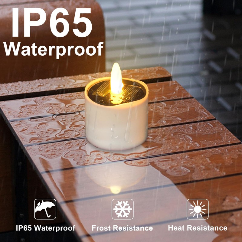 HL Solar Tea Lights Outdoor Waterproof, 6PCS Flickering Flameless Candles,