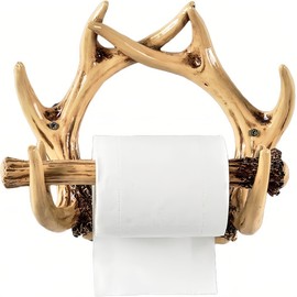TerkCo Deer Antlers Toilet Paper Holder,Rustic Bathroom Decor, Wall Mounted Resin Retro Style Kitchen Paper Holder (Beige)