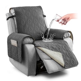 Recliner Chair Cover, Waterproof Armchair Cover for Recliner Chair with Pocket, Non Slip Recliner Chair Covers for Electric Chair, Furniture Protector for Kids, Pets, Food (Dark Grey, 28IN Width)