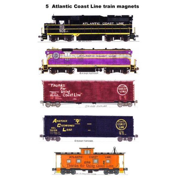 Atlantic Coast Line Freight Train 5 magnets by Andy Fletcher