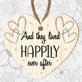 Romantic "And They Lived Happily Ever After" Heart-Shaped Wooden Plaque – MDF Wall Hanging for Wedding, Anniversary, or Love Gift – Sentimental Wall Decor for Couples