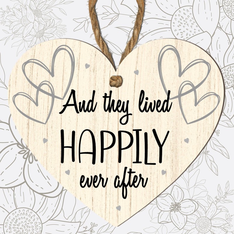 Romantic "And They Lived Happily Ever After" Heart-Shaped Wooden Plaque