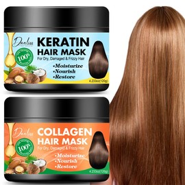 OFOBC Collagen Hair Mask & Keratin Hair Mask,Hydrating Argan Oil Hair Repair Treatment Deep Conditioner Hair Protein Treatment for Dry Damaged Hair,Natural Keratin Hair Treatment Hair Masque(2pcs)