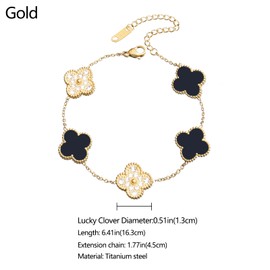 Genseion 18k Gold Plated Lucky Clover Sets Bracelets Earring Necklace Pendant for Women Fashion Cute Simple Jewelry Womens Girls Gift, Titanium steel, No Gemstone