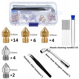 XINKYD 30pcs Nozzles 0.4mm 0.2mm 0.6mm,3D Printer Brass Stainless Steel Hotend Nozzles for Creality Ender 3 V2/Ender 3/Ender 3 Pro/Ender 3 Max/Ender 5 Pro/Ender 3 S1/Ender 3 Neo/CR 10 Series ...