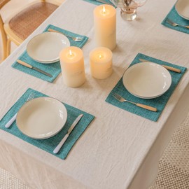 Home Brilliant Linen Placemats Set of 4 for Table, Durable Woven Place Mats for Kitchen Dinning Restaurant, 33 x 48 cm(13x19 Inch), Peacock