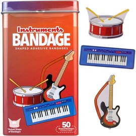 BioSwiss Vendas, vendas autoadhesivas con forma de instrumentos musicales, sin látex, estériles, para el cuidado de heridas, divertidos suministros de botiquín de primeros auxilios para niños y adul