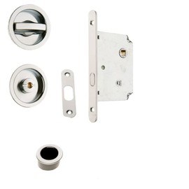 bricoleva.it Sliding Door Lock Set, Round Rosette with Note, Handle with Lock for Sliding Door (Colour Chrome)