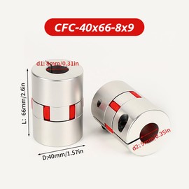 8 mm to 9 mm Flexible Shaft Coupling, Diameter 40 mm Length 66 mm Aluminium Motor Connector Flexible