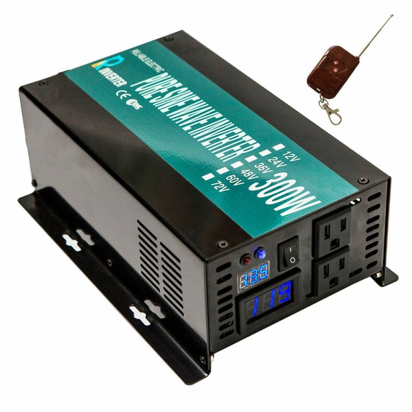 300W Pure Sine Wave Power Inverter Solar Panel 12/24V to 120/240V Remote Control